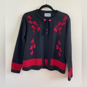 Alpaca Red & Black Cardigan Tassel Sweater By Artesanias A.T. 100% Alpaca Size M